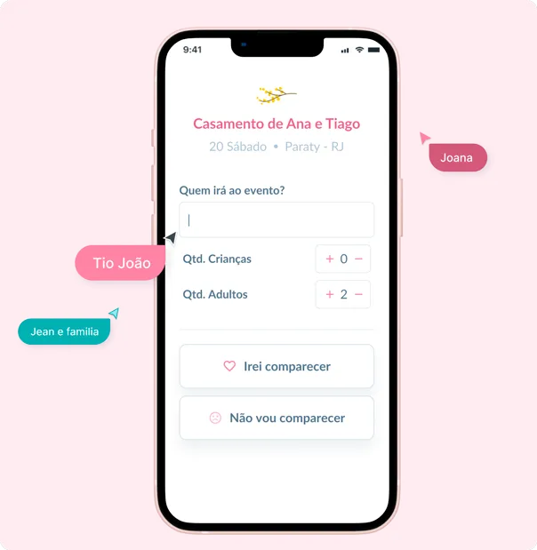 Funcionalidade RSVP Online Passo 2 - Casar.com Confirmação de presença aberta