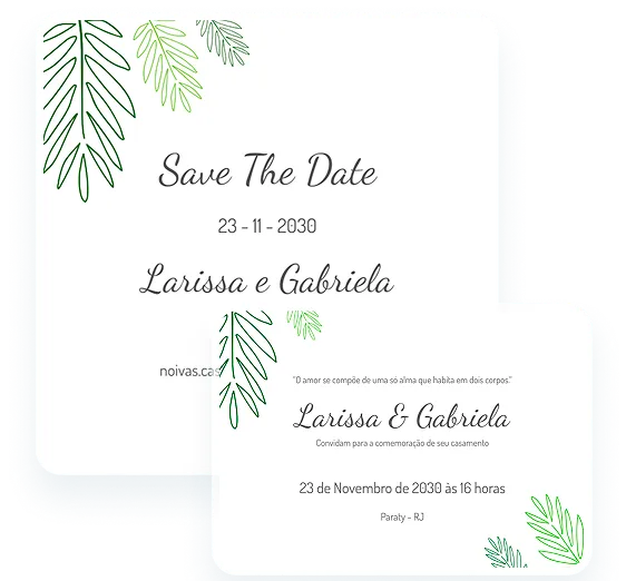 Envio de Save the Date Digital e RSVP - Casar.comEnvio de Save the Date Digital e RSVP - Casar.com Imagem de convite florido de casamento com o titulo Save The Date e o nome do casal