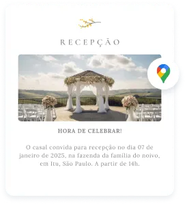 Customização de Temas para Site de Casamento - Casar.com Uma página de Recepção sugerindo o que é possível fazer no Casar.com