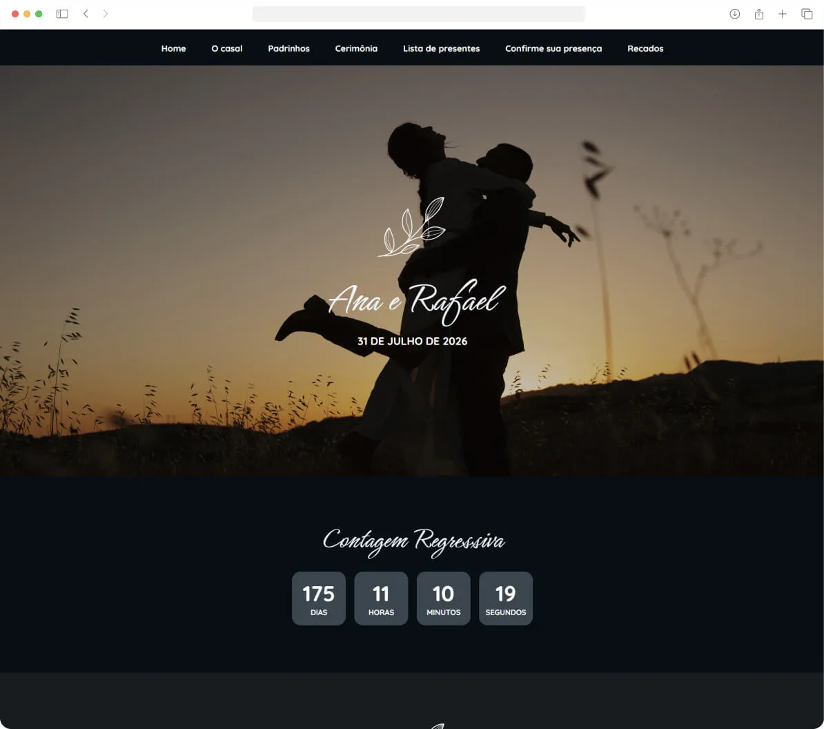 Tema de Site de Casamento Black Tie - Design Elegante Tema Black Tie