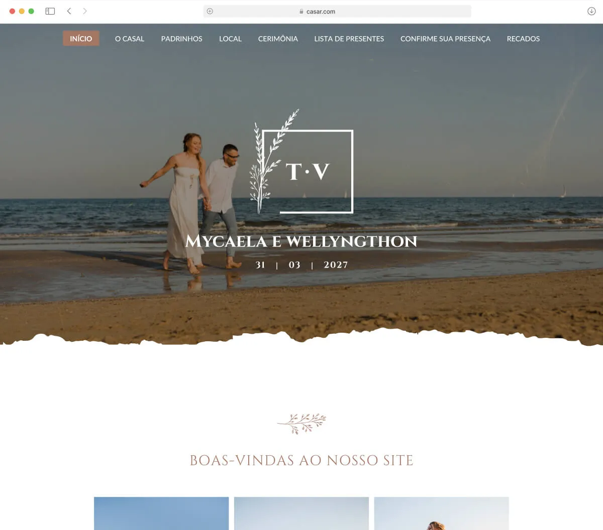 Tema de Site de Casamento Cartas de Amor - Estilo Romântico Tema Cartas de Amor