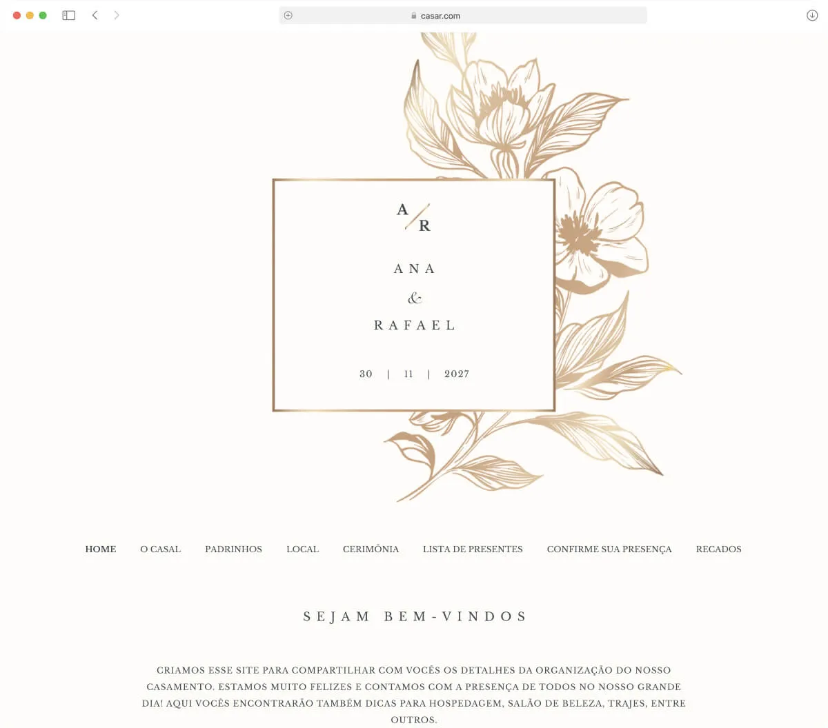 Tema de Site de Casamento Serenata - Delicado e Clássico Tema Serenata